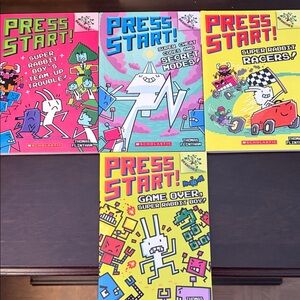 Scholastic Press Start! Bright Yellow & Pink Pixel-Art Game Covers